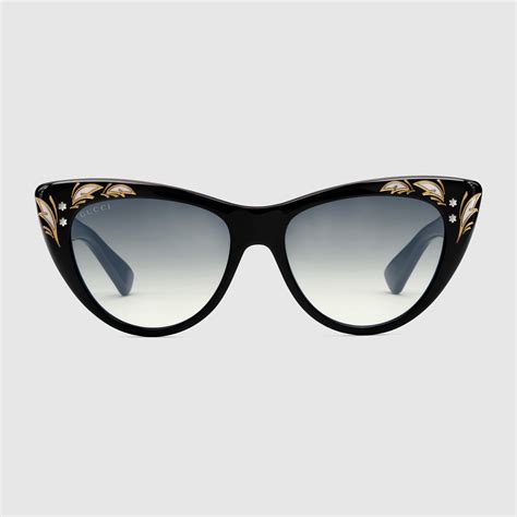 gucci floral-interior oversized cat-eye sunglasses black|designer oversized cat eye sunglasses.